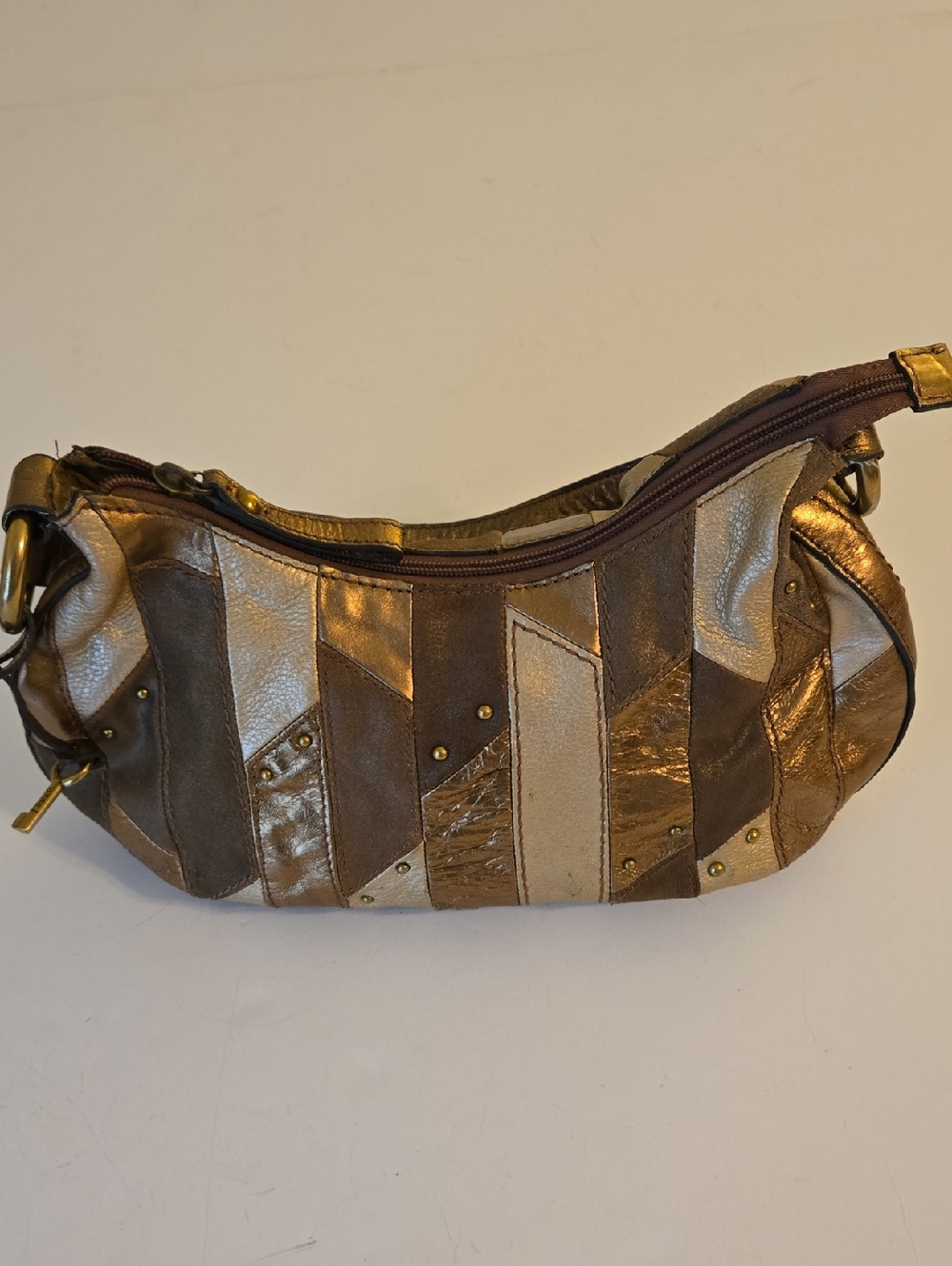 Fossil Vintage Gold And Tan Patchwork Purse